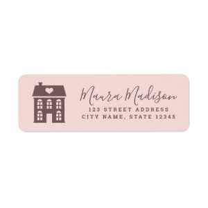 Blush pink and brown town house and heart return label
