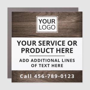 Brown woodgrain add logo business service square car magnet
