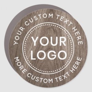 Brown woodgrain background custom logo and text car magnet