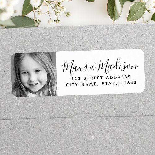 Custom photo elegant script return address label
