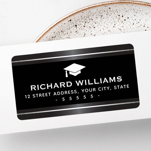 Elegant graduation satin gray faux silver borders label