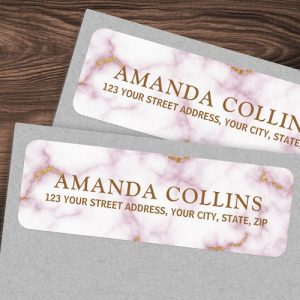 Elegant rose marble and gold return address label