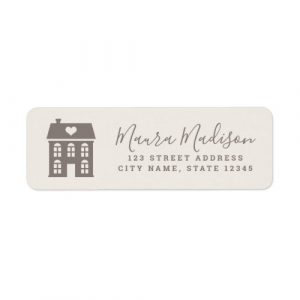 Light beige and brown town house and heart return label