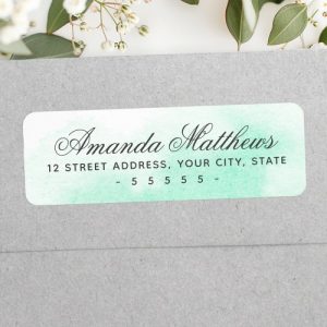 Mint green watercolor calligraphy script address label