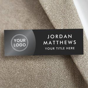 Modern logo, name and title dark gradient black name tag