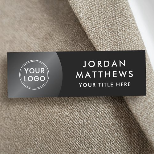 Modern logo, name and title dark gradient black name tag