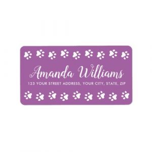 Paw prints purple pretty script return address label