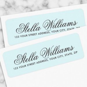 Romantic light aqua blue calligraphy script label