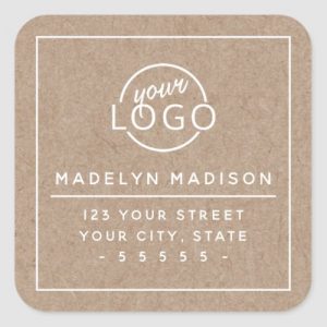White text Kraft look add logo return address Square Sticker