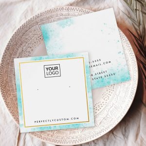 Blue watercolor border logo earring display card