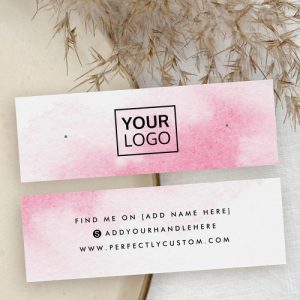 Pink water color logo stud earring display card