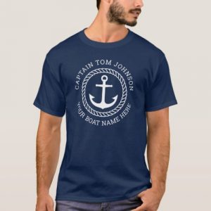 Custom captain and boat name anchor navy blue T-Shirt