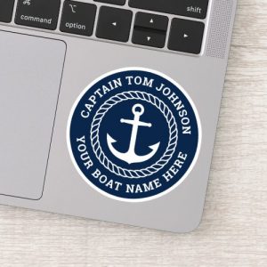 Boat name with anchor dark blue captain sticker