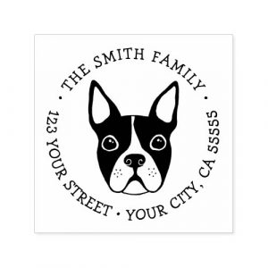 Boston terrier whimsical font return address self-inking stamp