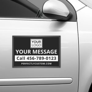 Business service add logo black white gray border car magnet
