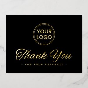 Custom logo foil elegant black thank you postcard