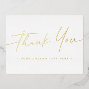 Elegant script real foil thank you add text white foil holiday postcard