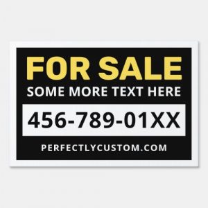 For sale custom text phone number URL white black Sign