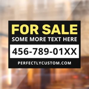 For sale custom text phone number URL white black Window Cling