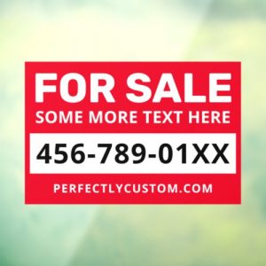 For sale custom text phone number URL white red Window Cling