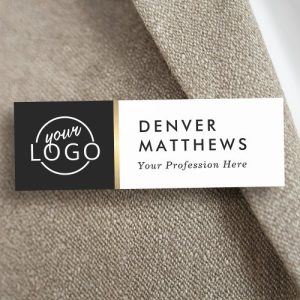 Logo, name and title classy black white name tag