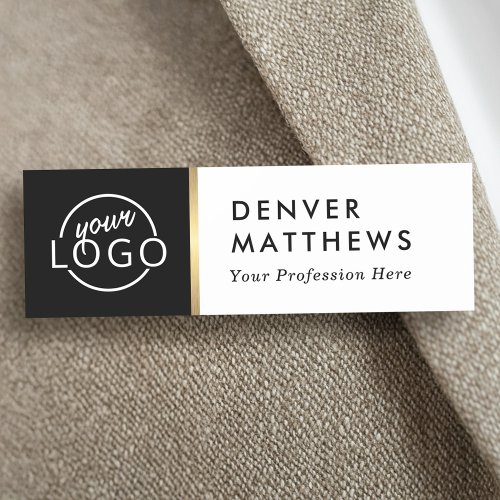 Logo, name and title classy black white name tag