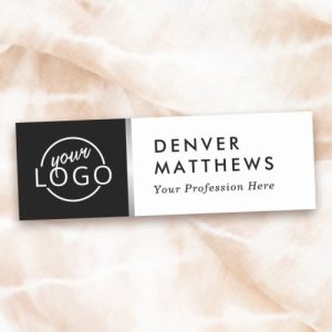 Logo name title classy black white gray border name tag