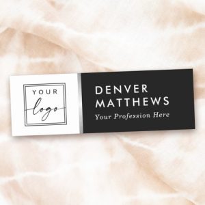 Logo name title classy black white gray border name tag