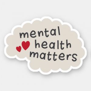 Mental health matters text on brain sticker