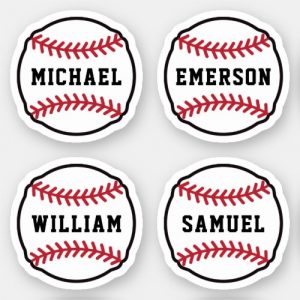 Baseball with custom name or text, set of four sticker