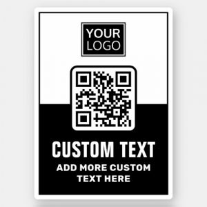 Black and white QR code, logo and custom text Sticker