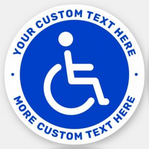 Blue disabled symbol and custom text vinyl sticker