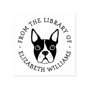 Cute Boston terrier from the library of book name rubber stamp