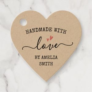 Handmade with love hearts custom name Kraft Favor Tags