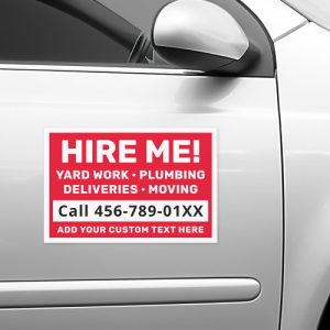 Hire me job seeking extra jobs red white car magnet