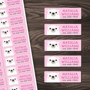 Cute bear cub custom name phone number property labels