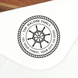 Ship's wheel rope border nautical return address rubber stamp