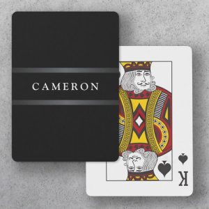 Stylish black name monogram gray gradient borders playing cards