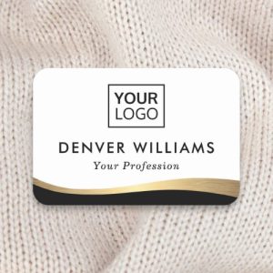 Elegant add logo black faux golden gradient border name tag