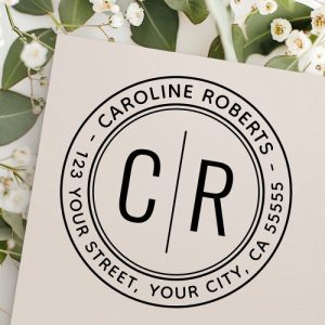 Modern minimal monogram initials return address self-inking stamp