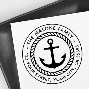 Modern minimal nautical anchor return address self-inking stamp