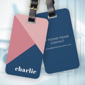 Abstract geometric pink and blue custom name luggage tag