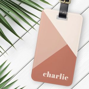 Abstract geometric shapes custom name luggage tag in terracotta and cream