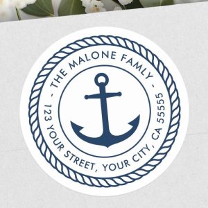 Anchor rope border nautical white return address classic round sticker