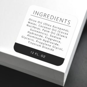 Black border white ingredient list product label