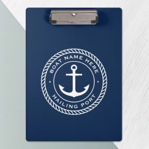 Elegant custom boat name and hailing port anchor rope border clipboard
