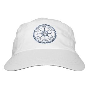 Captain boat name rope frame nautical ship's wheel hat