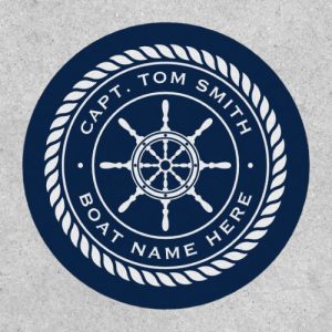 Captain boat name rope frame nautical ship's wheel patch