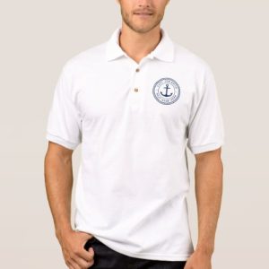 Custom captain and boat name polo shirt with anchor and rope border design