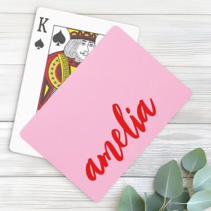 Custom name script bold pink and red poker cards